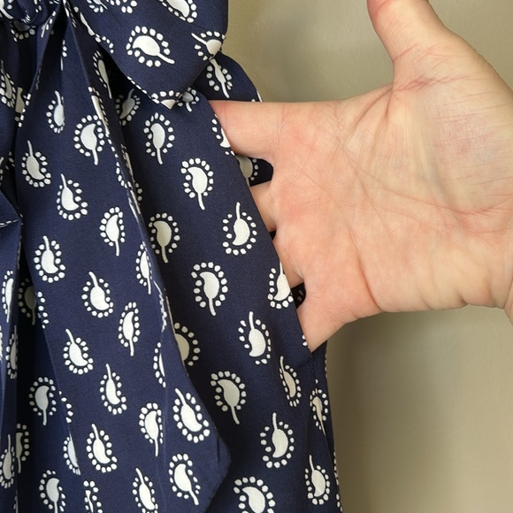 Boden Caithness Wide‎ Leg Loose Flowy Paisley Pants US Size 6R Navy White - Picture 9 of 11